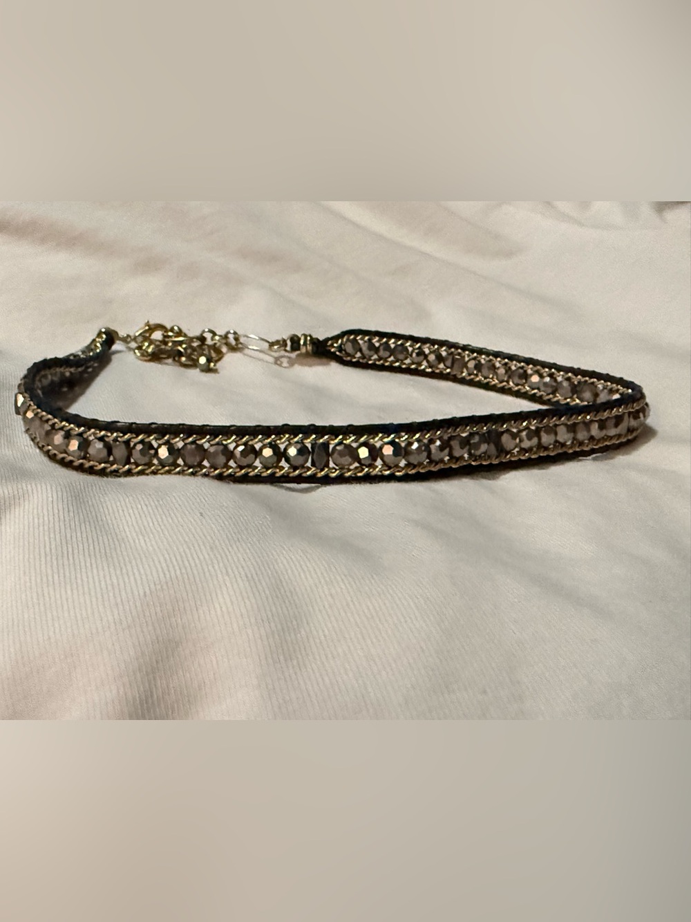 Vintage Nakamol Leather Wrap Bracelet/choker with Crystal Beads, Lobster, Signed